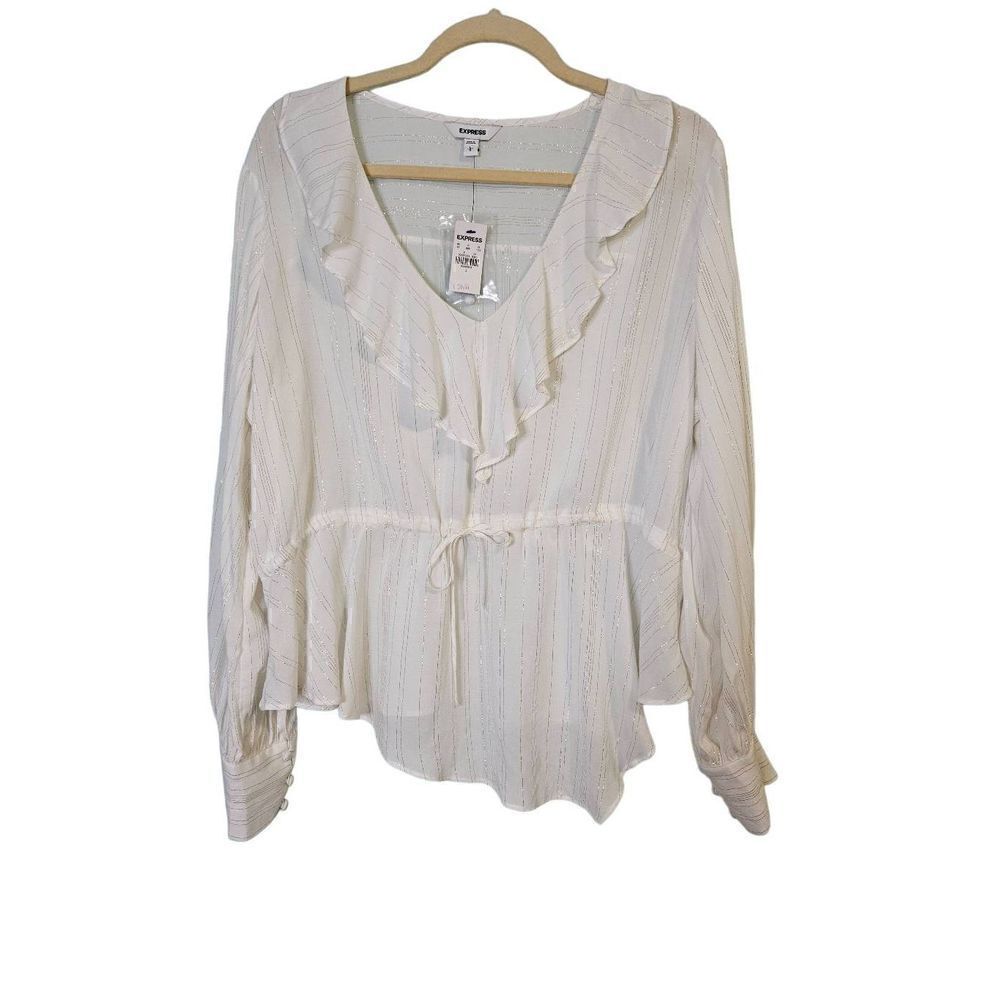 Express white with thin gold pin stripes top. NWT.  Size L.